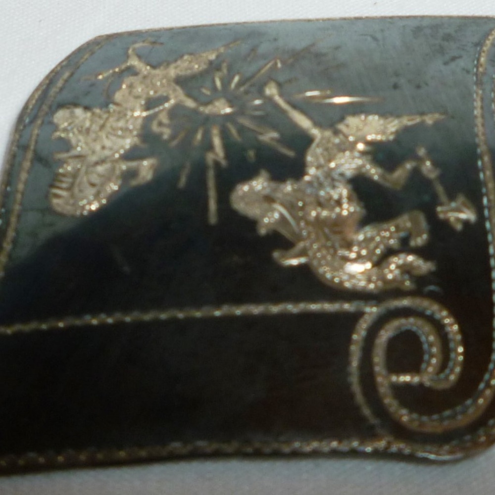 VINTAGE SIAM STERLING THAILAND DANCING WARRIOR GODDESS ETCHED BROOCH PIN - Picture 2 of 4